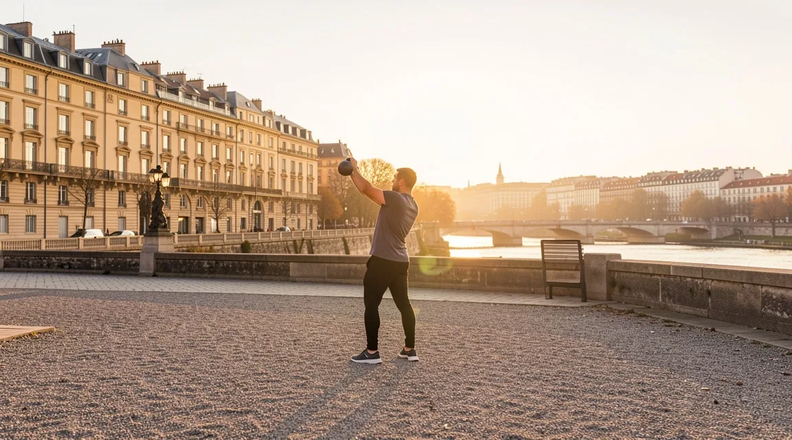 Espace d'entraînement extérieur sur les berges du Rhône à Lyon