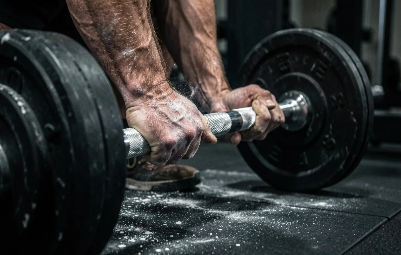 Un coach prépare une barre chargée sur un plateau de musculation