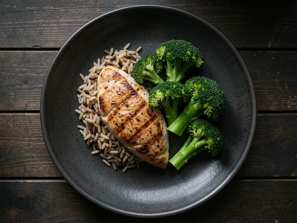Assiette équilibrée sur une table sombre